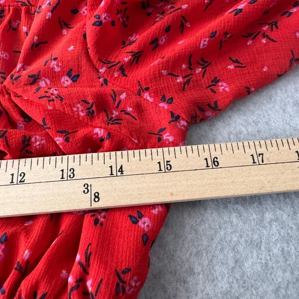 Free People Red Floral Smocked‎ Crop Top Long Sleeve Country Boho Blouse Medium